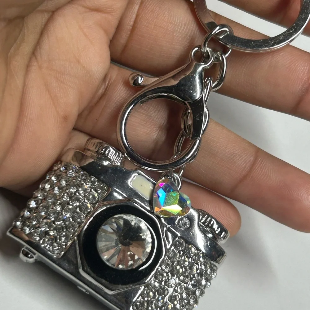 Silver and Black Camera Keychain and bag charm